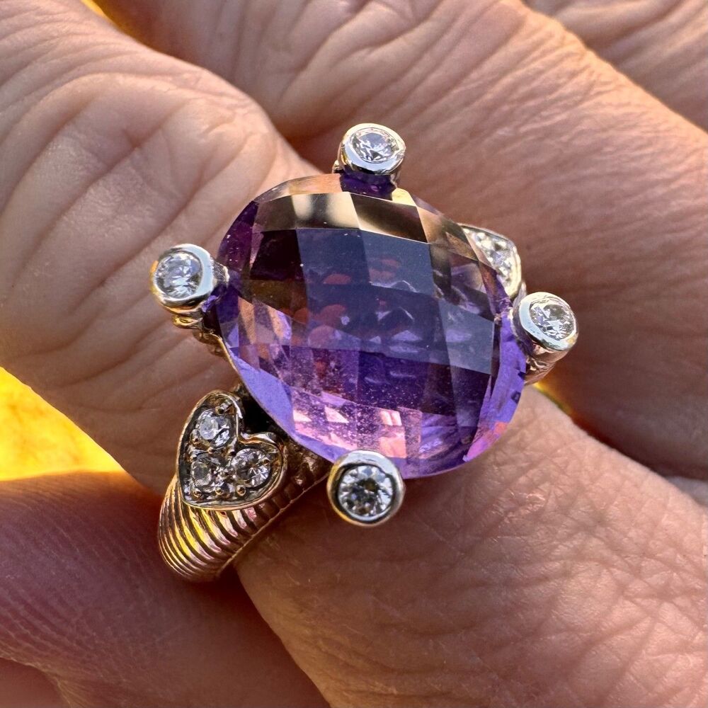 JUDITH RIPKA Sterling Silver Amethyst Ring w Hearts & CZ Size 8 - 925 Vintage - Picture 4 of 14